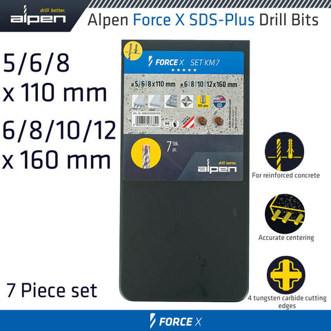 Force X Sds-Plus Set Km7 7 Pcs. 5.0/ 6.0/ 8.0 Mm X 110 And 6.0/ 8.0/ 1 freeshipping - Africa Tool Distributors