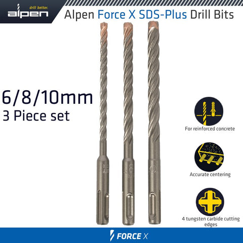 Alpen Force X Sds Set 3 Pcs 6/8/10 Mm X 160 freeshipping - Africa Tool Distributors