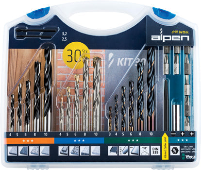 Alpen Drill and Screwdriver Set 30pcs in Carry Case With Steel, Masonry and Wood Drill Bits