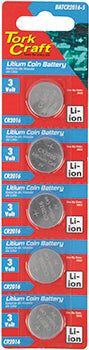 Tork Craft CR2016 3V LITHIUM COIN BATTERY X5 PACK (MOQ 20)
