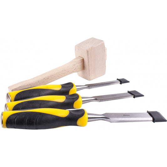 Tork Craft Chisel Set 3 Piece Plus Wooden Mallet