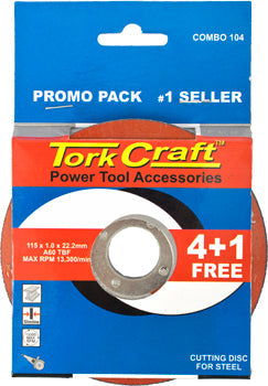Tork Craft 4 + 1 FREE CUTTING DISC STEEL 115 x 1.0 x 22.2MM