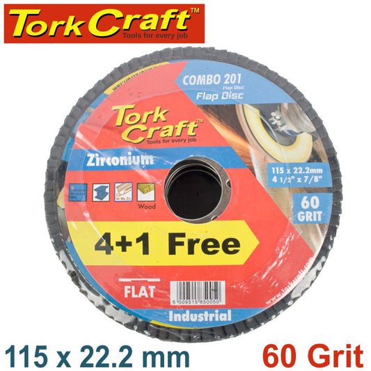 Tork Craft Flap Disc Zirconium 115Mm 60 Grit Flat 4+1 Free freeshipping - Africa Tool Distributors
