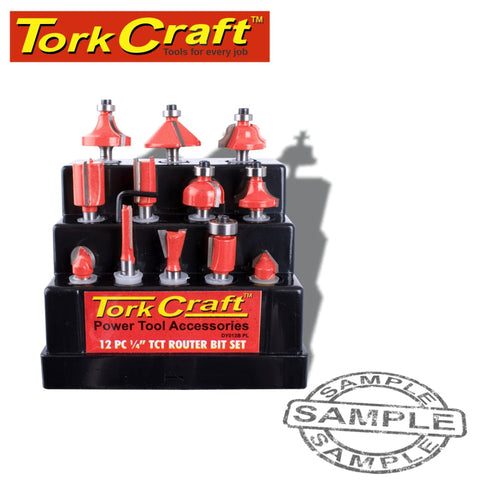 Tork Craft Router Bit Set 12 Piece In Plastic Box 1/4" Shank
