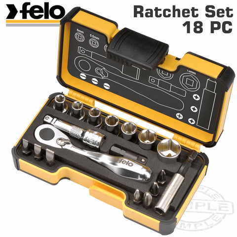 Felo 057 Min.Ratchet Set 18Pcs Bit/Sock. 1/4' Strongbox freeshipping - Africa Tool Distributors