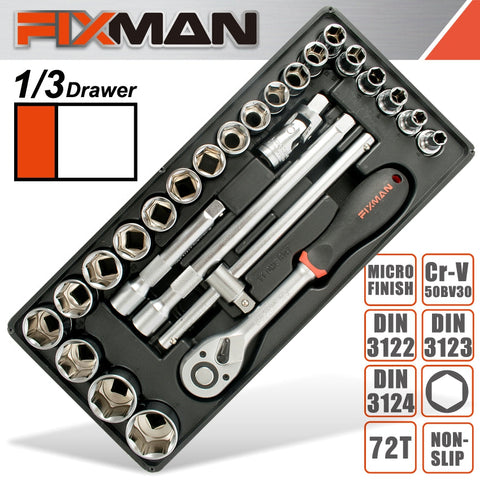 Fixman Tray 26 Piece 1/2' Drive Sockets And Accessories freeshipping - Africa Tool Distributors