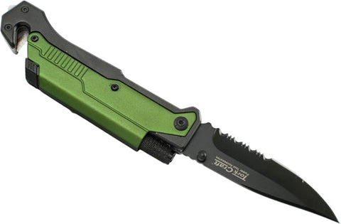 Tork Craft Survival Knife Green With LED Light & Fire Starter In Double Blister
