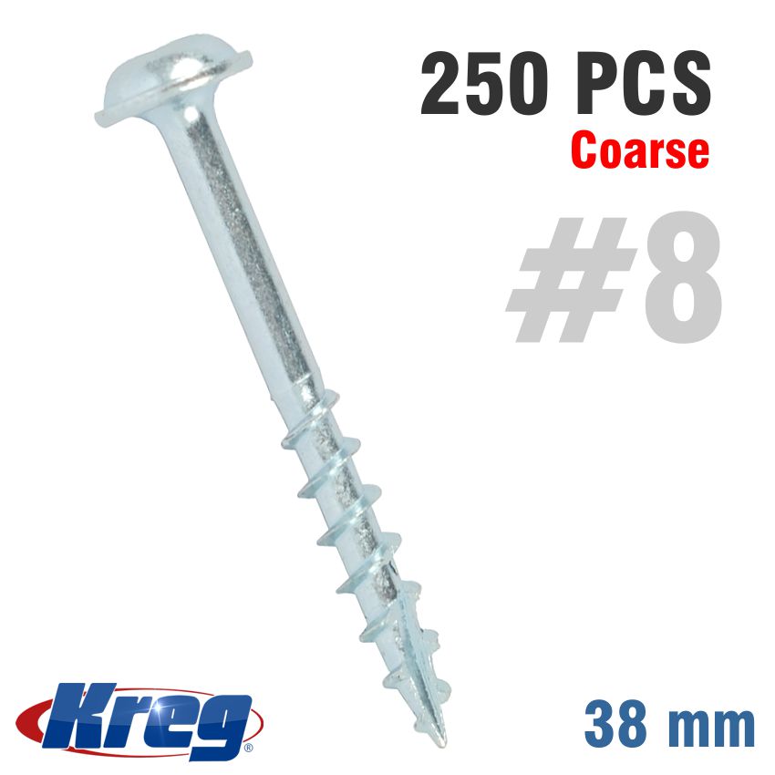 Kreg Zinc Pocket Hole Screws 38Mm 1.50' #8 Coarse Thread Mx Loc 250Ct freeshipping - Africa Tool Distributors