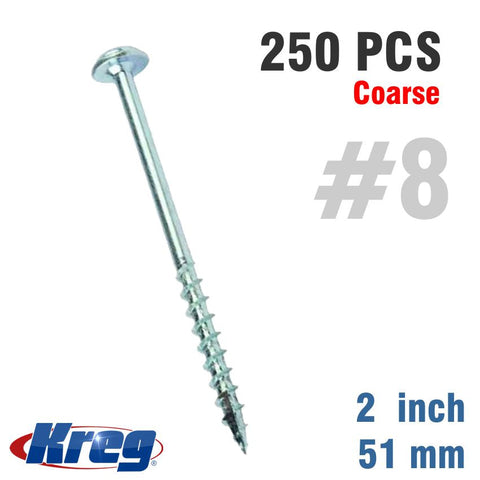 Kreg Zinc Pocket Hole Screws 51Mm 2.00' #8 Coarse Thread Mx Loc 250Ct freeshipping - Africa Tool Distributors