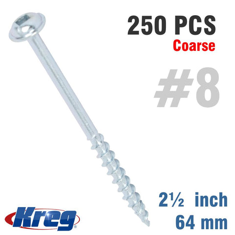 Kreg Zinc Pocket Hole Screws 64Mm 2.50' #8 Coarse Thread Mx Loc 250Ct freeshipping - Africa Tool Distributors