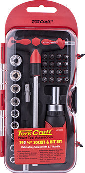 Tork Craft Ratcheting Screwdriver & T-Handle Tool Set 29 pcs