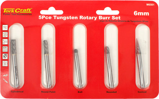 rotary burr set 5 pc asstd 6mm dia tungsten