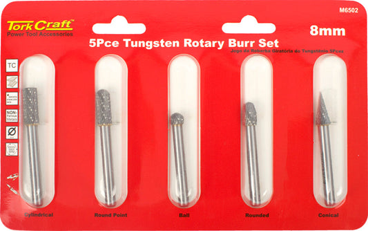 Tork Craft ROTARY BURR SET 5 PC ASSTD 8MM DIA TUNGSTEN