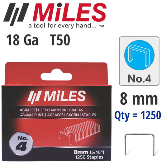Galv Staples 18G T50 8Mm X 1250Pcs Miles No4 freeshipping - Africa Tool Distributors