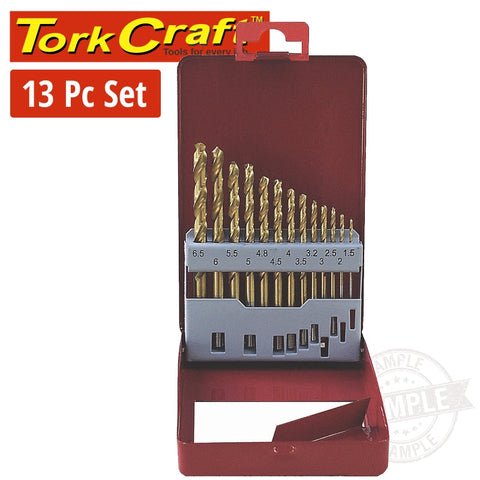 Tork Craft Drill Bit Set 13Pce Tin. Coated Metal Case freeshipping - Africa Tool Distributors