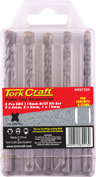 Tork Craft SDS 110MM  DRILL BIT SET 5PC 2 X6MM, 2 X 8MM, 1X10MM