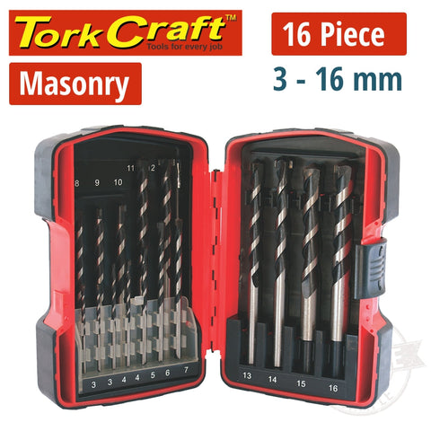 Tork Craft Masonry Drill Bit Set 16Pc 3 - 16Mm In Plastic Case freeshipping - Africa Tool Distributors