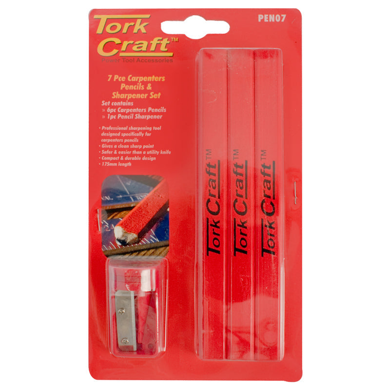 Tork Craft 7Pc Tork Craft Carpenters Pencil Set 6 X Pencil 1 X Sharpener freeshipping - Africa Tool Distributors