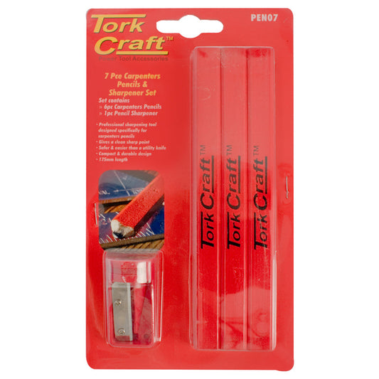 Tork Craft 7Pc Tork Craft Carpenters Pencil Set 6 X Pencil 1 X Sharpener freeshipping - Africa Tool Distributors
