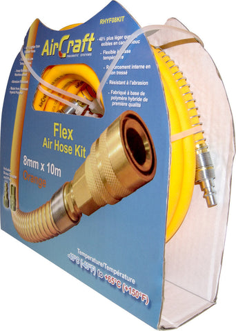 Air Craft Flex Air Hose Kit 8MM X 10M Orange With Quick Coupler & Connector YOHKON