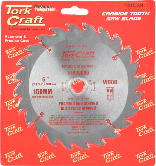 Tork Craft BLADE TCT 150 X 24T 20/16 GENERAL PURPOSE RIP WOOD
