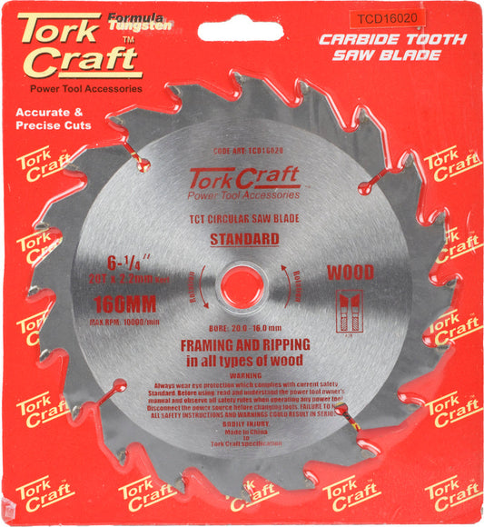 Tork Craft BLADE TCT 160 X 20T 20/16 GENERAL PURPOSE RIP WOOD