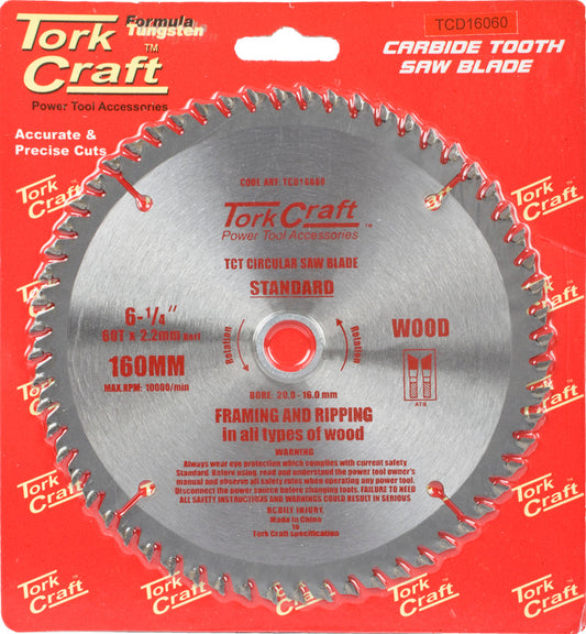 Tork Craft BLADE TCT 160 X 60T 20/16 GENERAL PURPOSE CROSS CUT