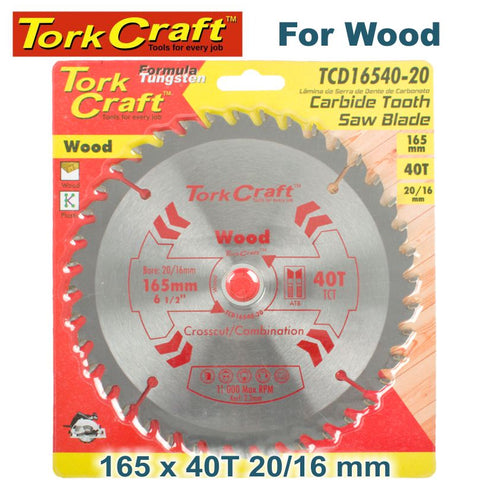 Tork Craft BLADE TCT 165 X 40T 20/16 GENERAL PURPOSE COMBINATION