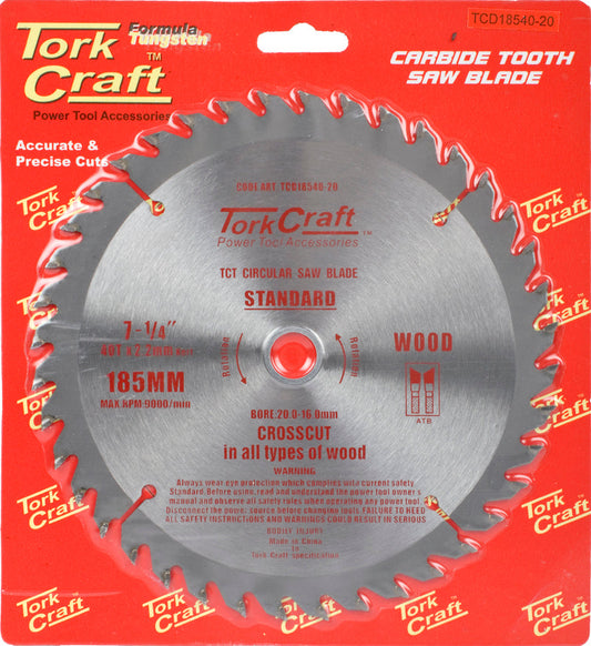 Tork Craft BLADE TCT 185 X 40T 20/16 GENERAL PURPOSE COMBINATION