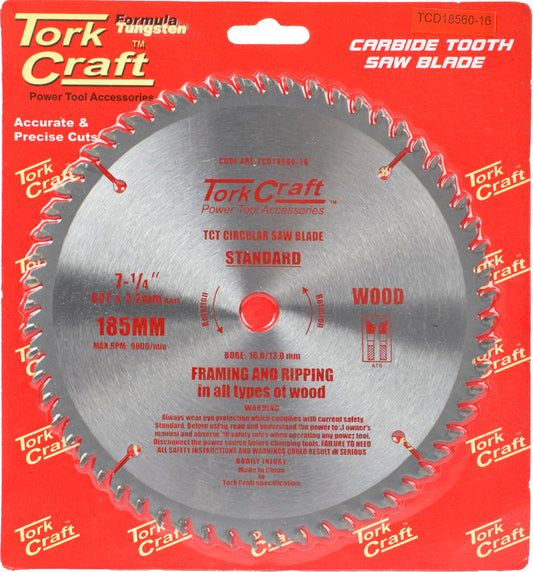 Tork Craft BLADE TCT 185 X 60T 16MM GENERAL PURPOSE CROSS CUT