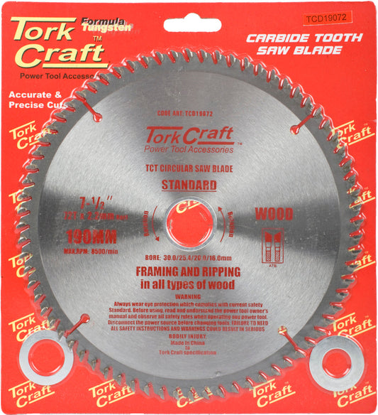 Tork Craft BLADE TCT 190 X 72T 30/ GENERAL PURPOSE CROSS CUT SMOOTH