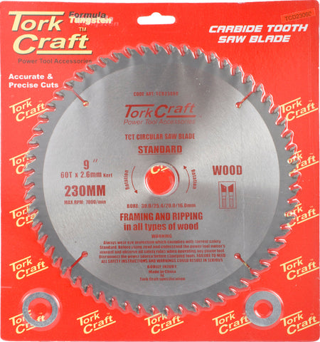 Tork Craft BLADE TCT 230 X 60T 30/1/20 GENERAL PURPOSE CROSS CUT