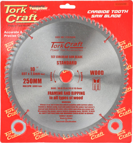 Tork Craft BLADE TCT 250 X 80T 30/1/20/1 GENERAL PURPOSE CROSS CUT SMOOTH