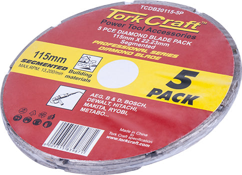 Tork Craft DIAMOND BLADE SEGMENTED 115MM PROFESSIONAL BULK 5 PACK