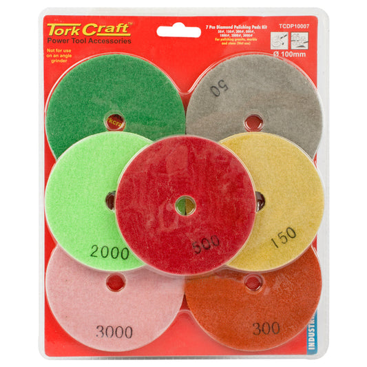 Tork Craft Set Of 7 Diamond Wet Polishing Pads 100Mm freeshipping - Africa Tool Distributors