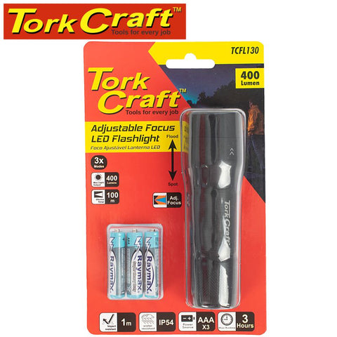 Tork Craft Torch Led Alum Focus Adj 400Lm Blk Use 3 X Aaa Bat 2 Mode Flash Light freeshipping - Africa Tool Distributors