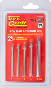Tork Craft GLASS & TILE DRILL BIT SET 5 PCE 3/4/5/6/8