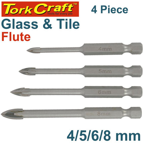 Tork Craft Glass & Tile Drill 4 Flute Set 4Pc 4/5/6/8Mm In Plastic Case freeshipping - Africa Tool Distributors