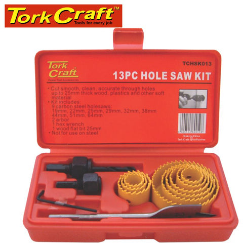 Tork Craft Holesaw Set 13 Piece Carbon Steel In Case