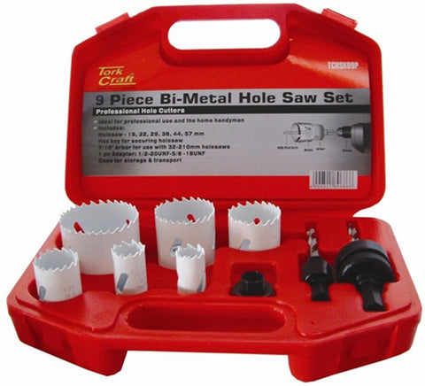 Tork Craft Holesaw Set 9Pc In Case Bi-Metal 19 22 29 38 44 57Mm freeshipping - Africa Tool Distributors