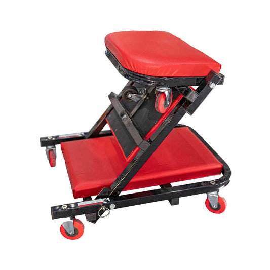Tork Craft Mechanic Creeper/Chair 2-In-1 Metal Frame Cushion 6 Wheel