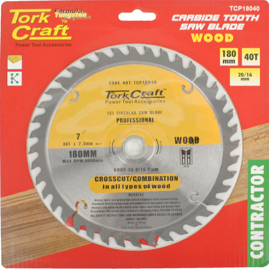 Tork craft BLADE CONTRACTOR 180 X 40T 20/16 CIRCULAR SAW TCT
