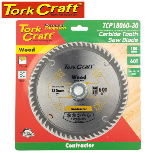Tork craft BLADE CONTRACTOR 180 X 60T 30/20/16 CIRCULAR SAW TCT