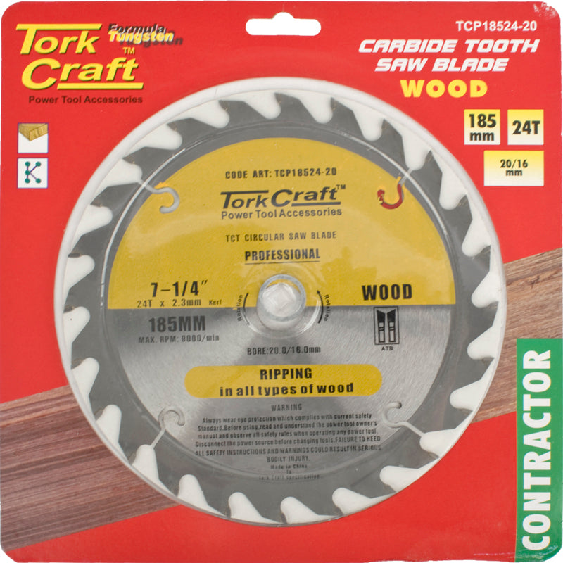 Tork craft BLADE CONTRACTOR 185 X 24T 20-16MM CIRCULAR SAW TCT