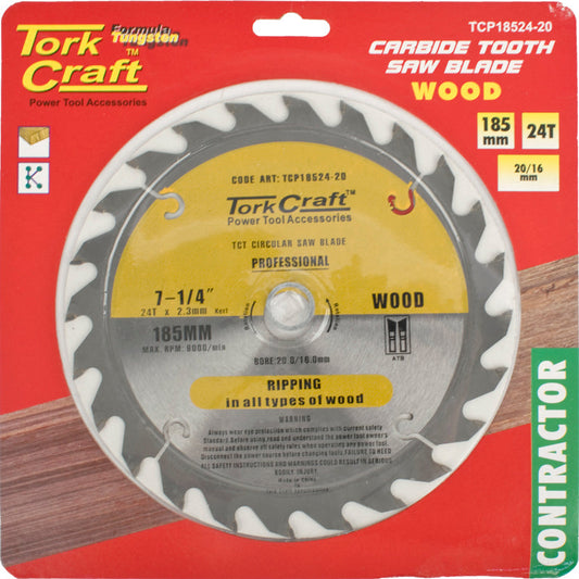 Tork craft BLADE CONTRACTOR 185 X 24T 20-16MM CIRCULAR SAW TCT