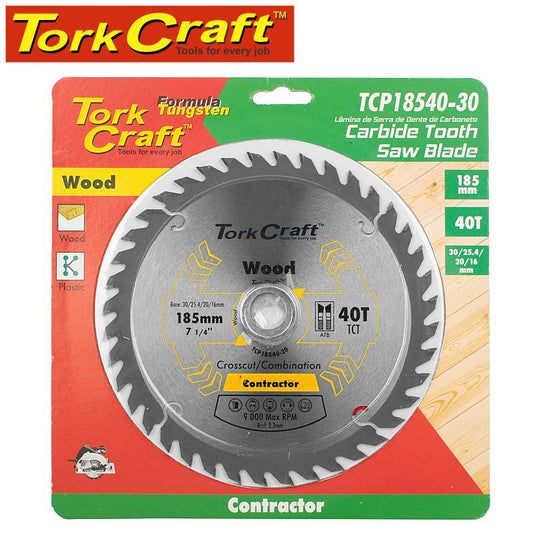 Tork craft BLADE CONTRACTOR 185 X 40T 30/20/16/1 CIRCULAR SAW TCT