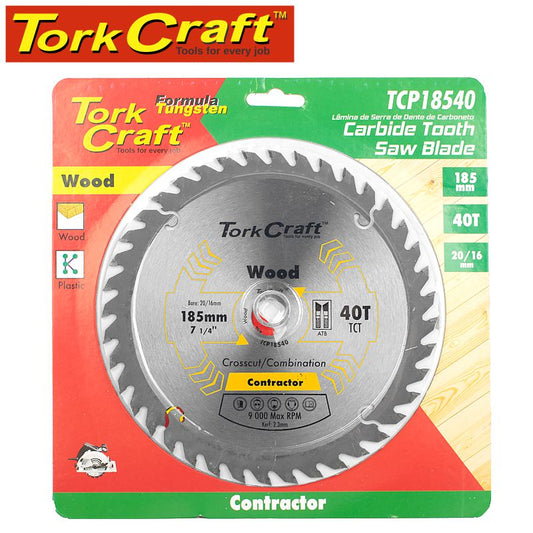 Tork craft BLADE CONTRACTOR 185 X 40T 20/16 CIRCULAR SAW TCT