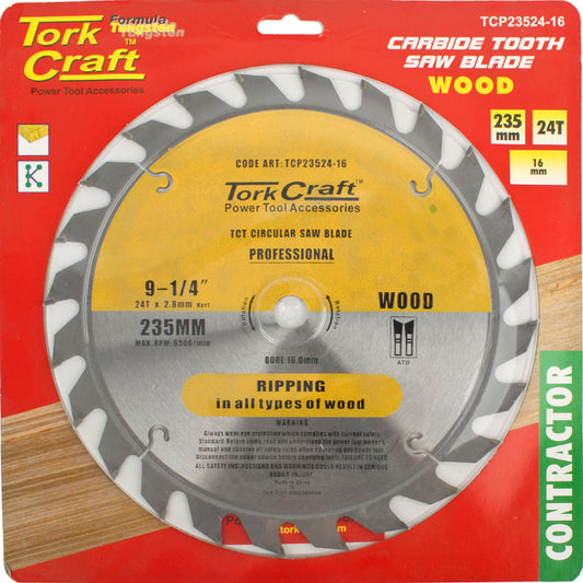 Tork Craft BLADE CONTRACTOR 235 X 24T 16mm CIRCULAR SAW TCT
