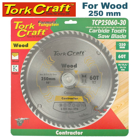 Tork Craft BLADE CONTRACTOR 250 X 60T 30/20/16 CIRCULAR SAW TCT