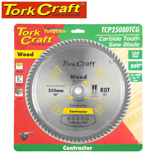 Tork Craft BLADE CONTRACTOR 250 X 80T TCG NEG CIRCULAR SAW TCT